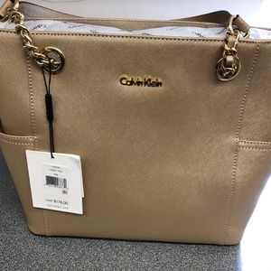 Calvin Klein Saffiano Chain Leather Tote New with Tags